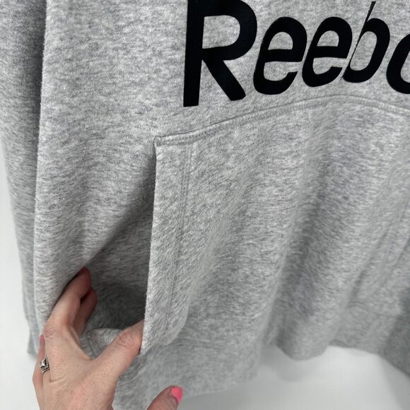 Reebok Hoodie Mens 2XL XXL Sweatshirt Gray Pullover Logo Long Sleeves - Picture 6 of 9